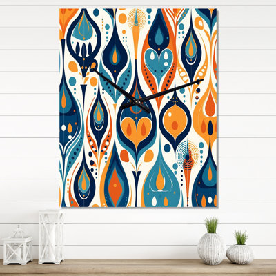 Orange And Blue Botanical Symphony II - Abstract Wall Clock