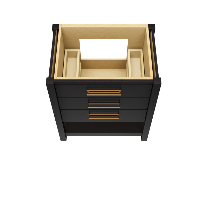Kiawah Three-Drawer Single Bath Vanity, Noir, Satin Gold, 30"