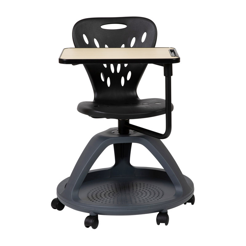 Mobile Desk Chair with 360° Tablet Rotation and Storage Cubby, Black