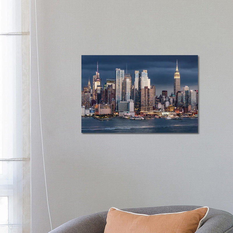 Manhattan Skyline With Empire State Building, New York City by Jan Becke - Wrapped Canvas Print
