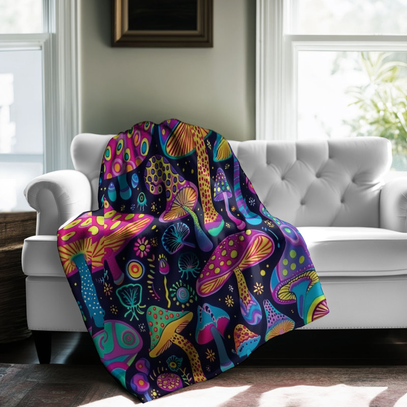 Motif de balise maritime - 1 pièce Sherpa Premium, L 60 po x L 80 po, Vibrant Mushroom Designs