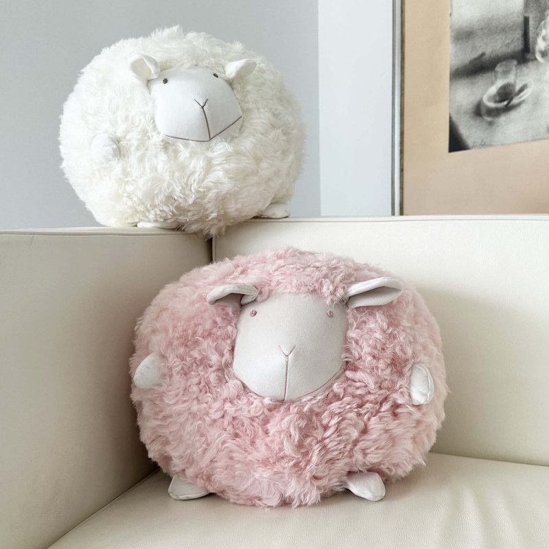 Mongolian Curly Lambskin Plush Sheep Pillow, Black