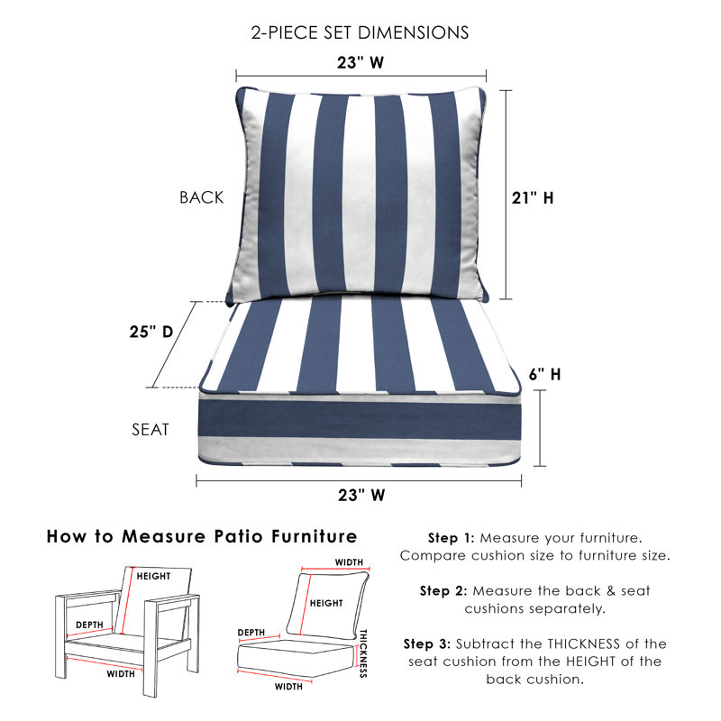 Outdoor Deep Seating Cushion Set – Comfortable, Durable, Weather-Resistant Design - Basics by Wayfair™, Blue Awning Striped