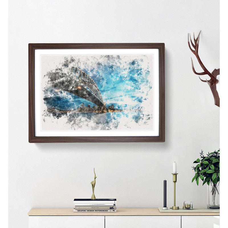 Sydney Harbour Bridge in Australia - Picture Frame Painting Print, Black Framed, 45cm H x 63cm W x 2cm D