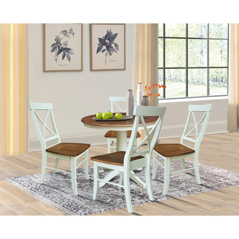 Chapital Extendable Solid Wood Dining Set, 5, Hickory/Shell