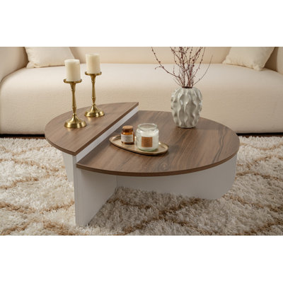 Ensemble de tables basses modernes (2 pièces), noyer et blanc, 35,4 x 11,8 x 23,6 pouces et 33,5 x 13,8 x 11,8 pouces | 100% panneau de particules enduit de mélamine, 0,7 po d'épaisseur | Élégante bande de chant noire, idéale pour les salons contemporains