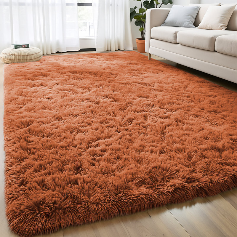 Machine Tufted High Pile Shag Area Rug(Ultra Soft & Fluffy), Rust, Rectangle 120 x 170 cm