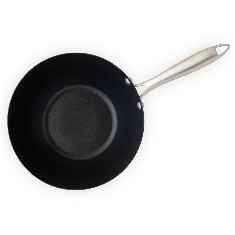 10-Inch Black Non-Stick Aluminum Wok with Stainless Steel Handle