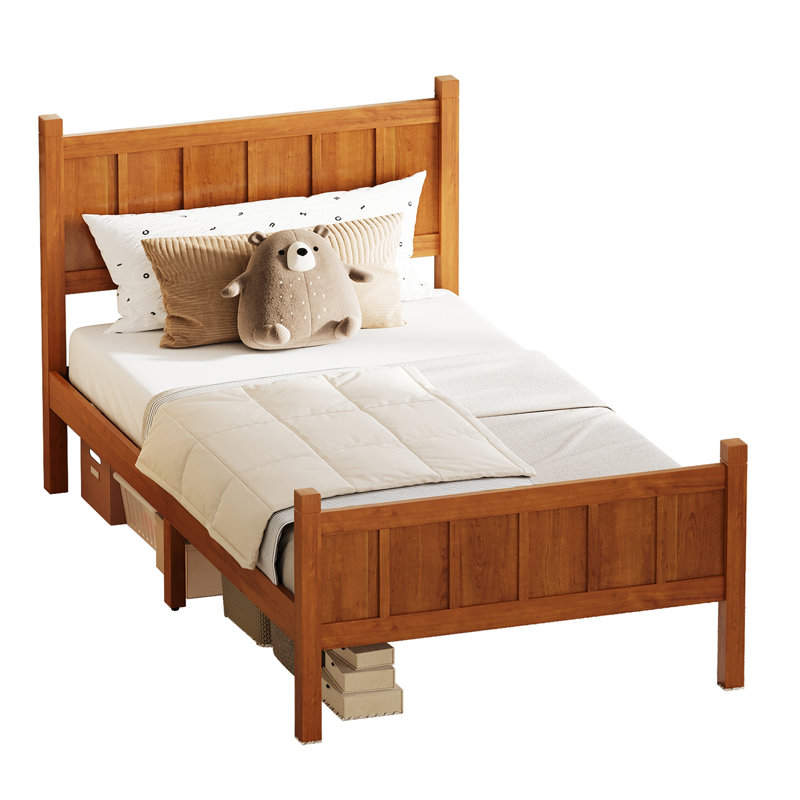 Lit en bois avec tête et pied de lit, lit plateforme pour chambre à coucher, Lit simple, Noyer