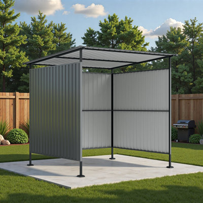 Pergola extérieure 6 x 6 pi avec toit rigide, abri de jardin en métal et abri de rangement pour vélos, abri de patio robuste pour la cour, la terrasse, la pelouse, le barbecue et les animaux