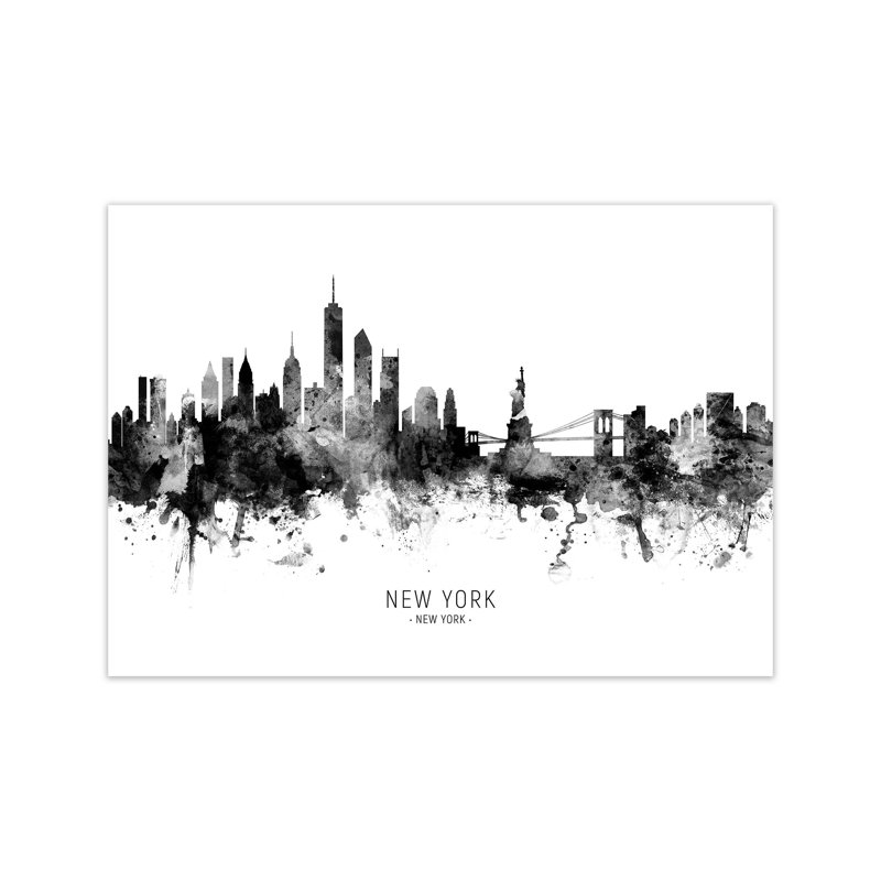 New York New York Skyline Black White City Name by Michael Tompsett - Print, 21cm H x 30cm W x 1cm D, Unframed