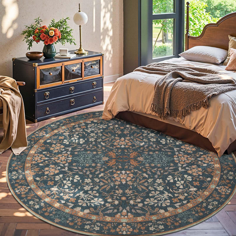 Floral Machine Washable Area Rug, Round 8'