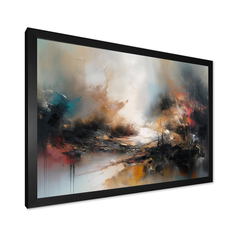 «Brown Abstracted Nature II», art abstrait sur toile, Cadre simple noir, H 30 po x l 40 po x P 1,5 po
