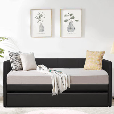 Tahari Twin Upholstered leather Daybed with Pull-out Trundle -  Ebern Designs, B4984937A35E428FABA7F68E98560AD7