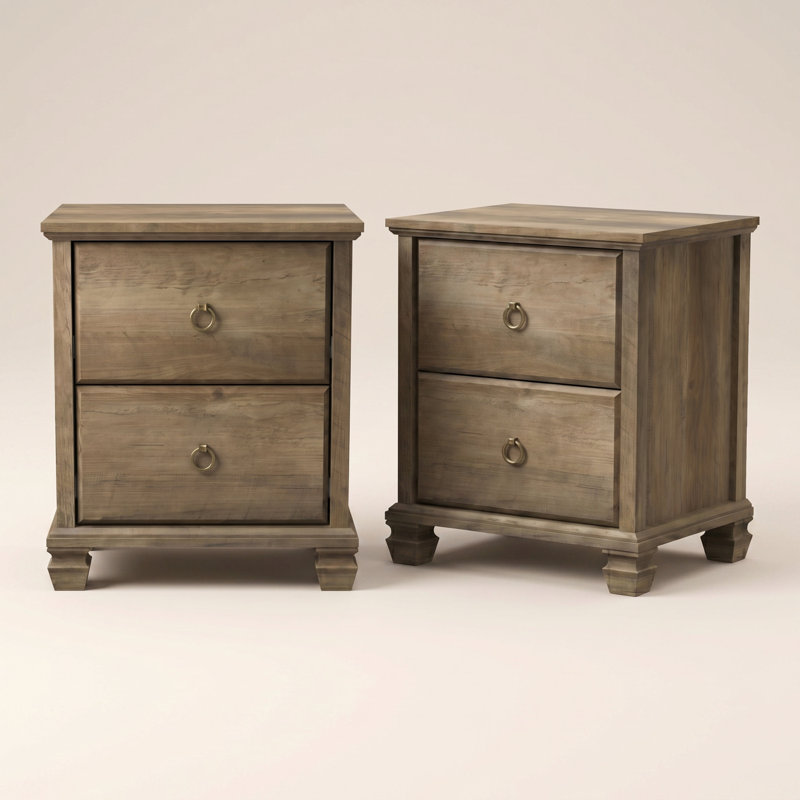 Ensemble de table de chevet 2 tiroirs Weston H 23 "avec pieds en bois massif