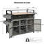 Chariot de barbecue extérieur en osier l 52,8 po avec plateau de table en bois en plastique allongé, îlot de cuisine sur roulettes avec armoire de rangement, pour patio, jardin, piscine, conception à deux poignées