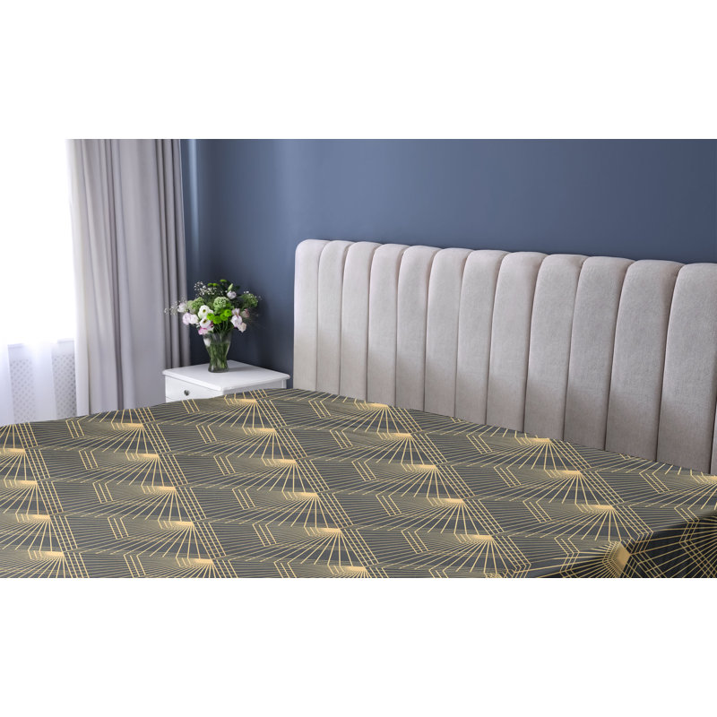 Drap-housse Ambesonne, Drap-housse de taille simple, Gris foncé, moutarde / géométrique