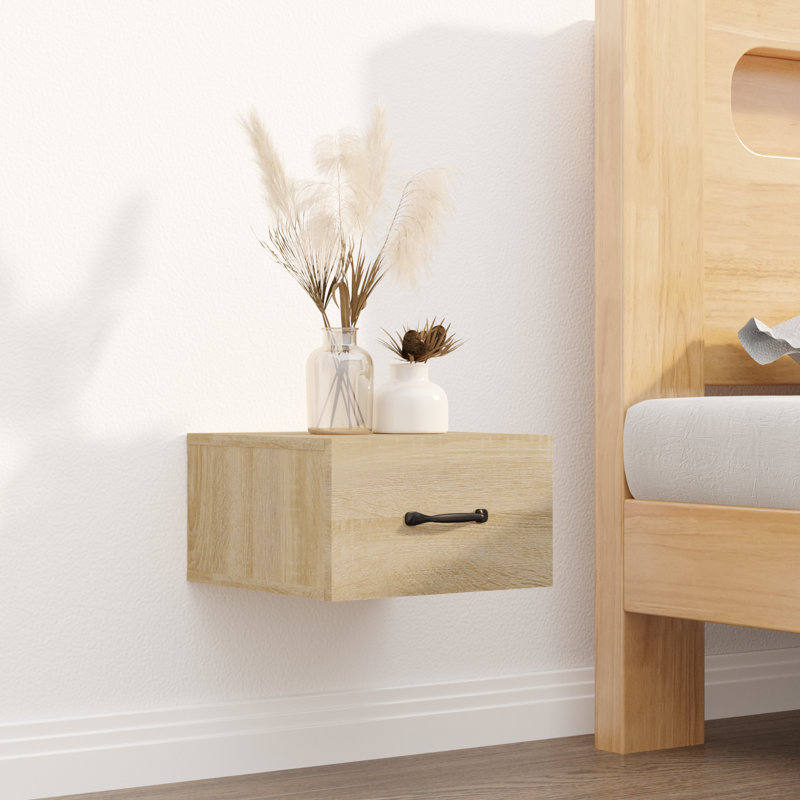 17 Stories Wall-Mounted Bedside Cabinet, Smoked Oak, Individual