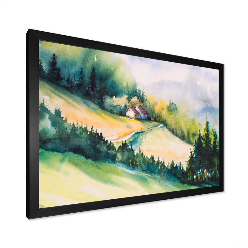 «Green Summer Landscape With Mountains», reproduction sur toile, H 16 po x l 32 po, Cadre photo noir