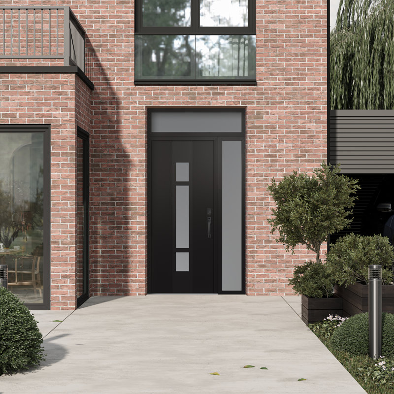 Porte d'entrée avant à panneau en acier Diamond A9 avec panneau latéral et traverse, L 51,25 po x H 95,69 po