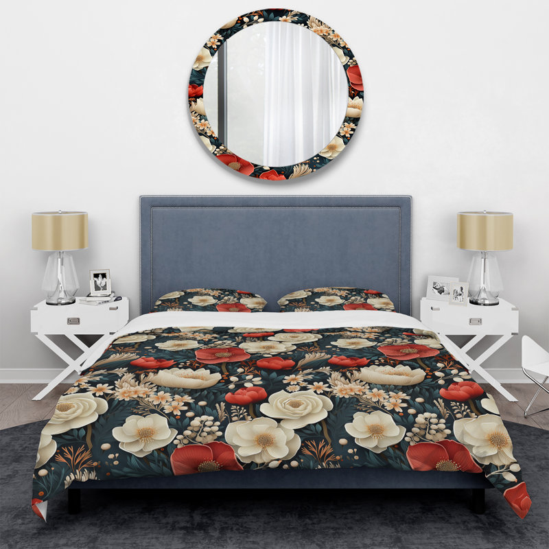 Literie rustique à motif floral blanc, Housse de couette simple + 1 taie décorative stan