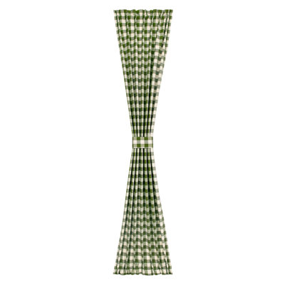 Janela Checkered Cotton Blend Indoor Semi-Seer Single Door Curtain Panel - Adjustable Tiebacks