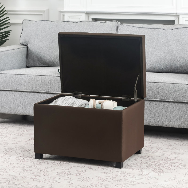 Repose-pieds en similicuir avec rangement en polyuréthane, Marron foncé, Noir