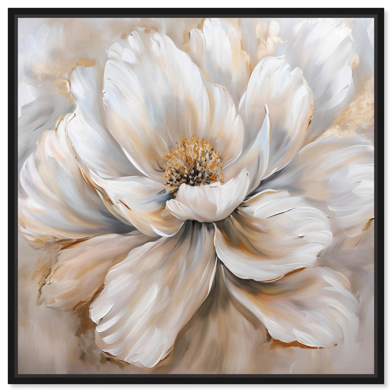 «Flower in Light Tans», art sur toile par Glam, H 13 po x l 13 po, Cadre flottant noir