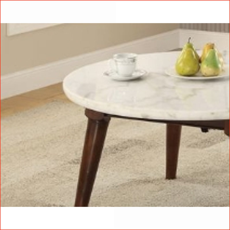 Table basse ronde en marbre blanc avec finition noyer - Centre de table de salon minimaliste de luxe facile à nettoyer