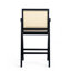 Tabouret de bar à dossier en plastique tissé gris crème de 27 po de hauteur - siège en tissu rembourré de mousse et structure en bois d'hévéa durable-395521612-395521613
