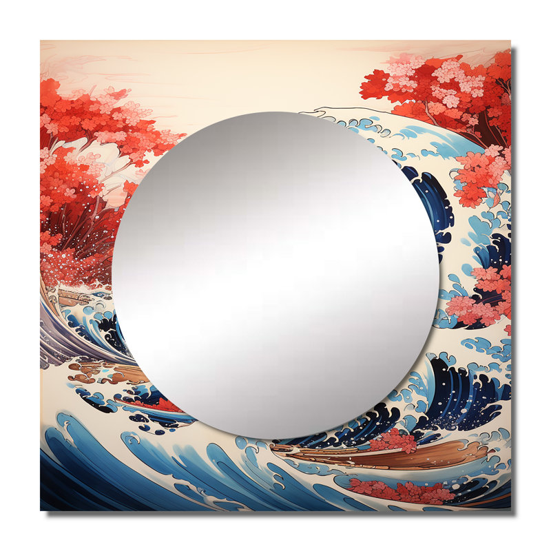 «Master Great The Red Great Of Kanagawa II» - Miroir carré pour décor mural, 23 po x 23 po