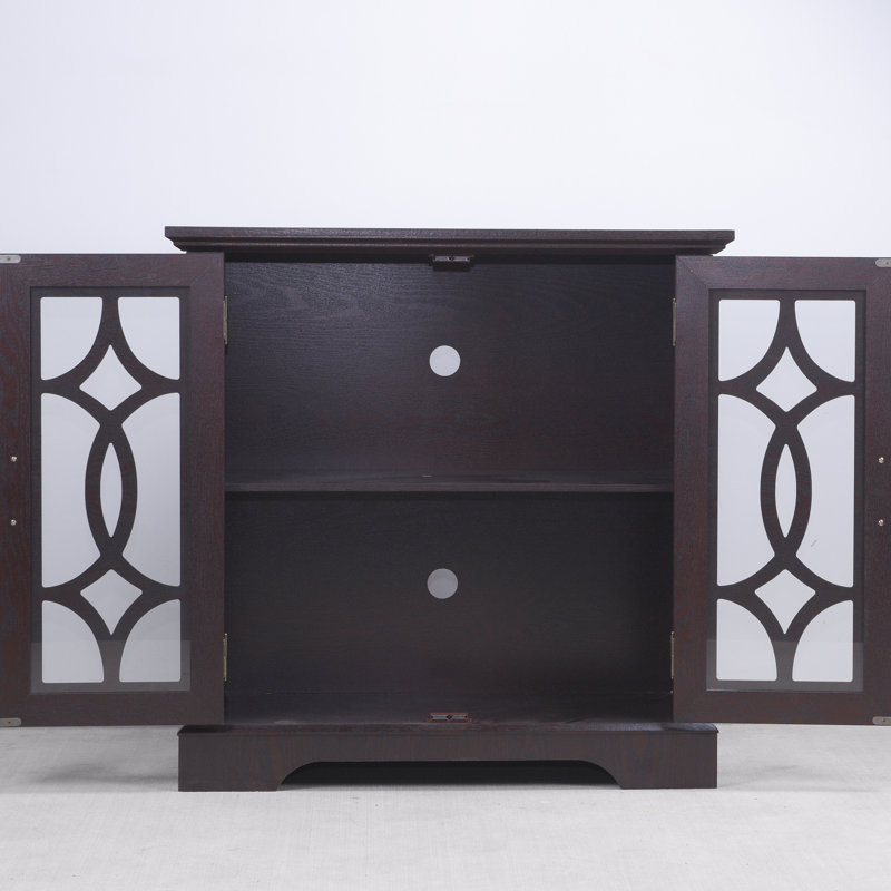 Buffet de rangement moderne rouge foncé avec 2 portes en verre trempé, 3 tablettes réglables en hauteur, pour salle à manger avec porte l 35,2 po x P 15,09 po et H 33,17 po