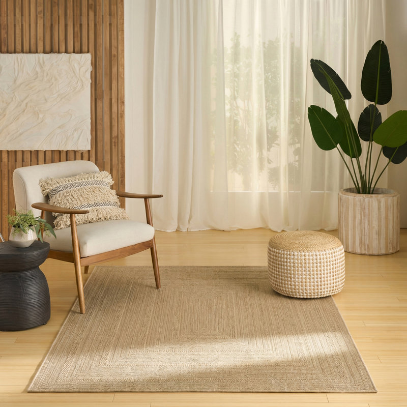 Cascio Geometric Indoor/Outdoor Area Rug, Taupe Ivory, Rectangle 5'3" x 7'