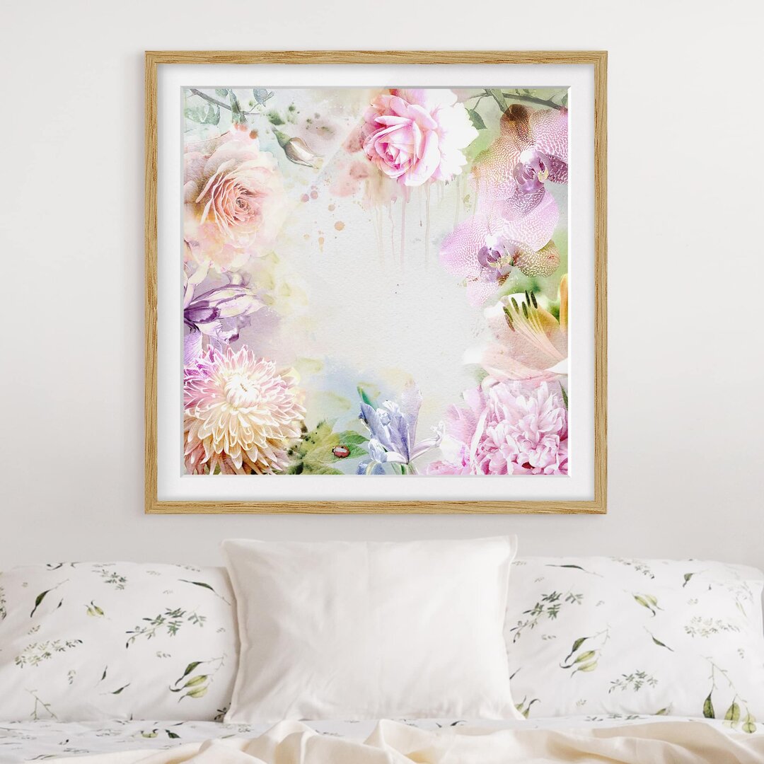 Gerahmter Kunstdruck Watercolour Pastel Flower Mix