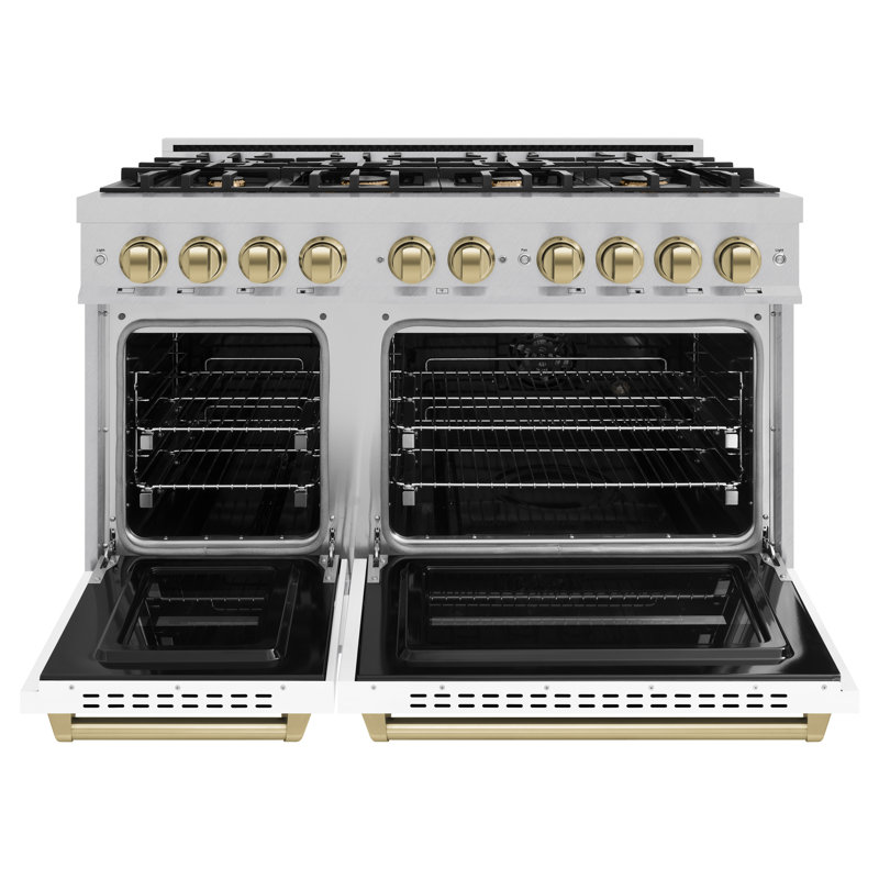 ZLINE Autograph Edition 48 in. Classic Dual Fuel Satin Steel Range w/ Accents, White/Bronze