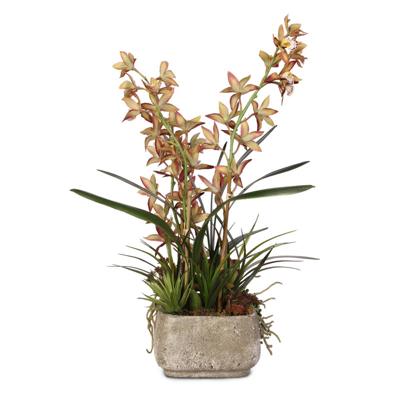 28'' Faux Flowering Plant in Cement Pot