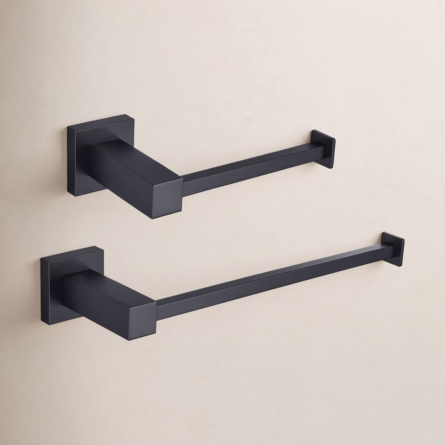 Cube 2-Piece Bathroom Hardware Set, Matte Black