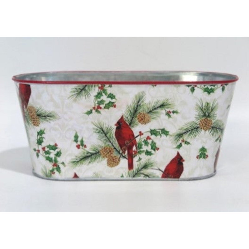 Cardinals On Branches On White Metal Planter