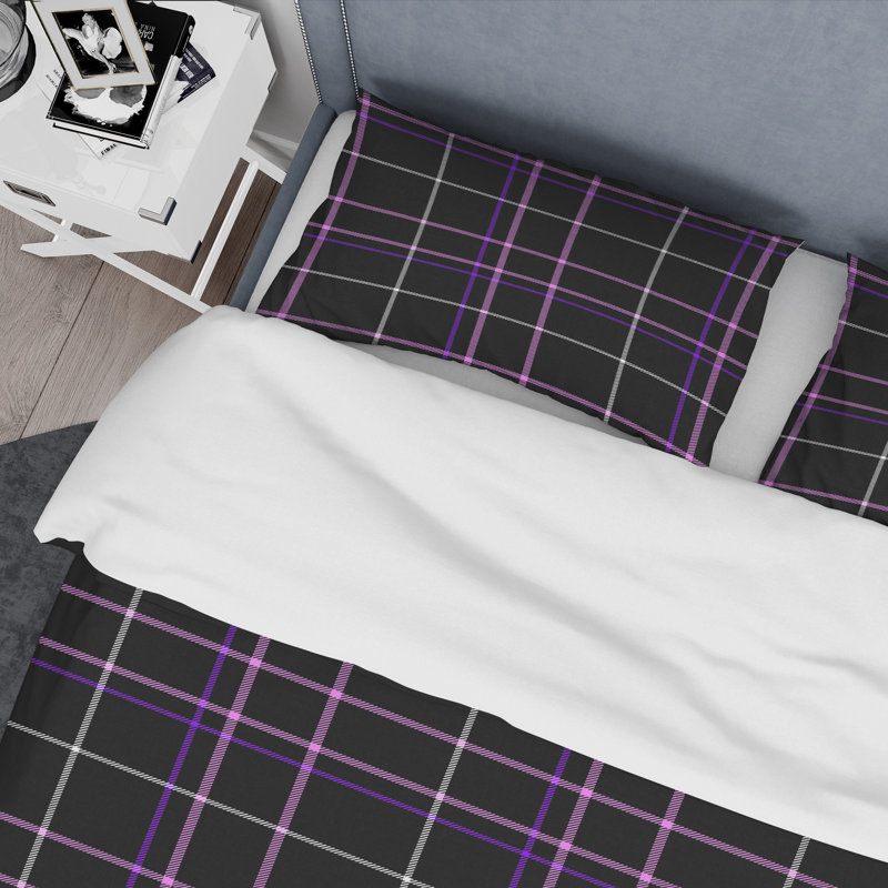 Ensemble de housse de couette en microfibre noir / mauve 2 pièces, Housse de couette simple + 1 taie décorative stan