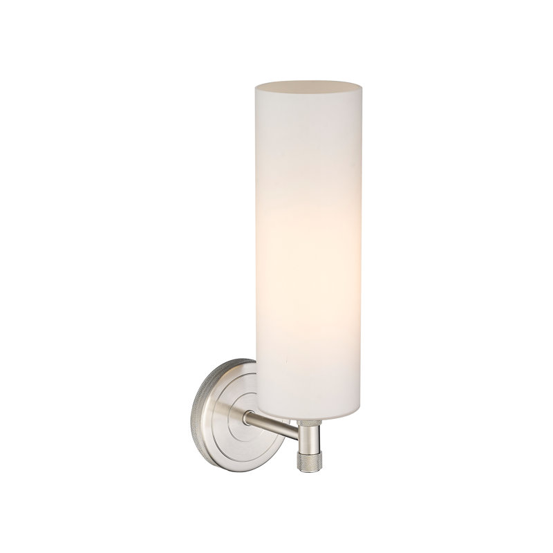 Crown Point 1 Light Wall-mounted Sconce, 15.5" H x 3.88" W x 6.5" D, Matte White, Satin Nickel