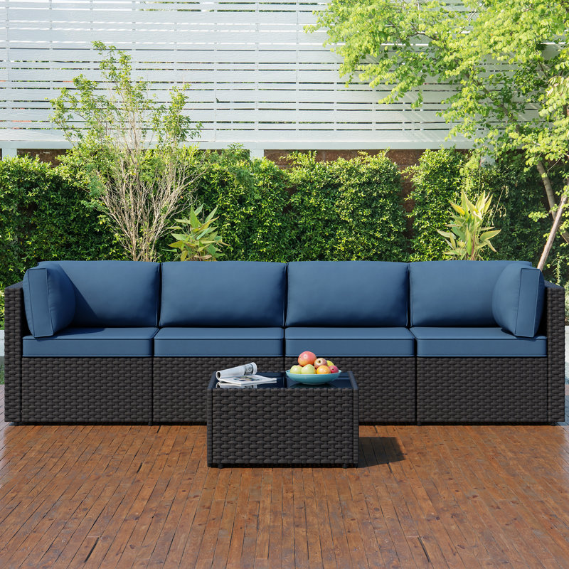 Seville 4 - Person Outdoor Wicker Patio Set with Cushions, Navy