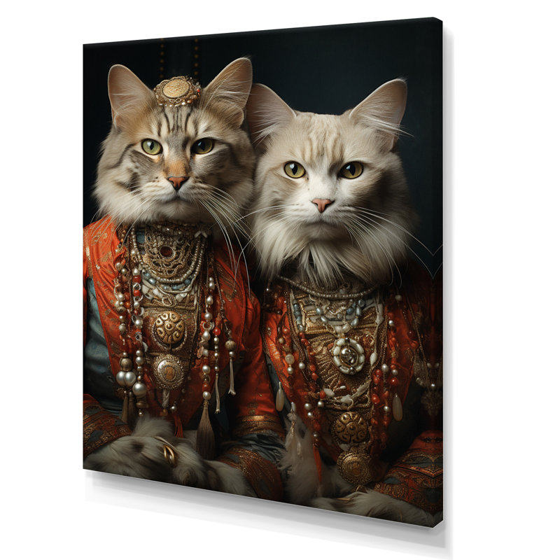 «Graces Cat In Retro Indian Attire I», reproduction sur toile, H 32 po x l 24 po x P 1 po, Toile tendue