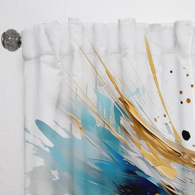 «Grietje», or et bleu, surréel, mélodie II - rideau abstrait - velours obscurcissant - 1 panneau, L 52 po x L 120 po