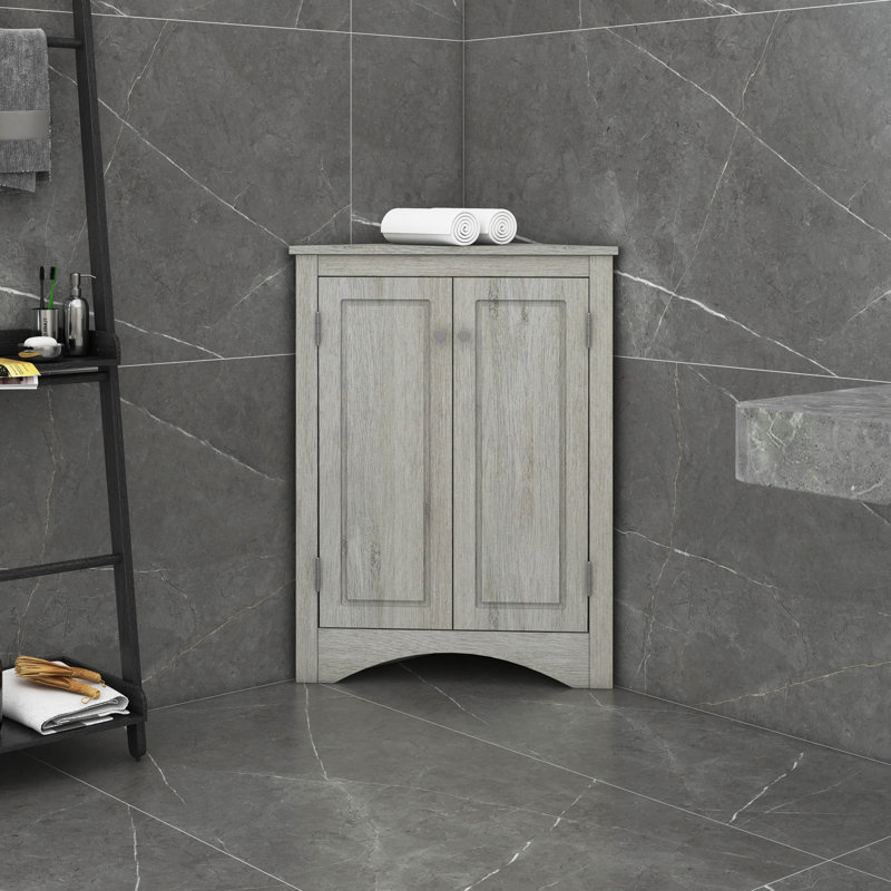 Armoire de rangement triangulaire pour salle de bain avec tablettes réglables, Chêne