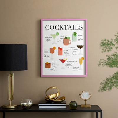 Cocktail Chart Framed Print - Solid Wood