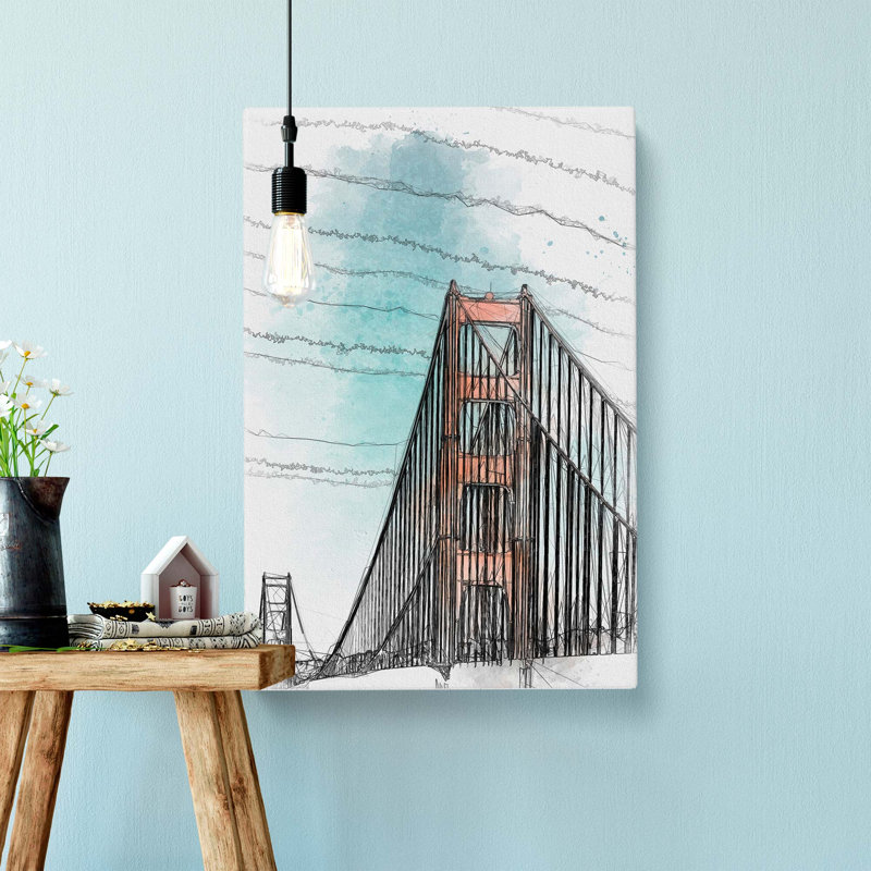 The Golden Gate Bridge Abstract Art - Wrapped Canvas, 60cm H x 40cm W x 3cm D