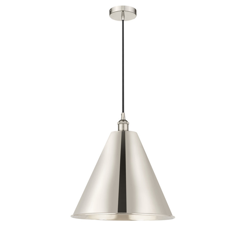Luminaire suspendu conique 1 lumière, Nickel poli, Argent, H 18,75 po x l 16 po x P 16 po