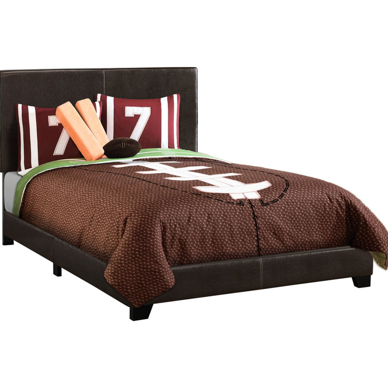 Full Size Bedroom Bed With Upholstered Edges, Brown Leather Bed, In Captivating Look