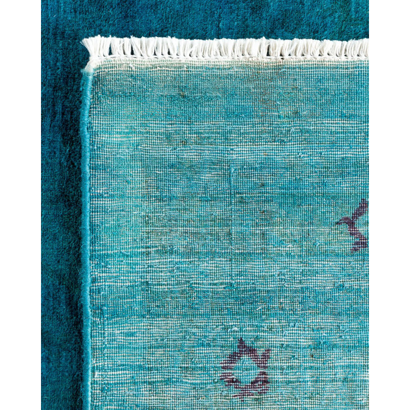 Tapis bleu noué à la main Mazarine, unique en son genre - bleu