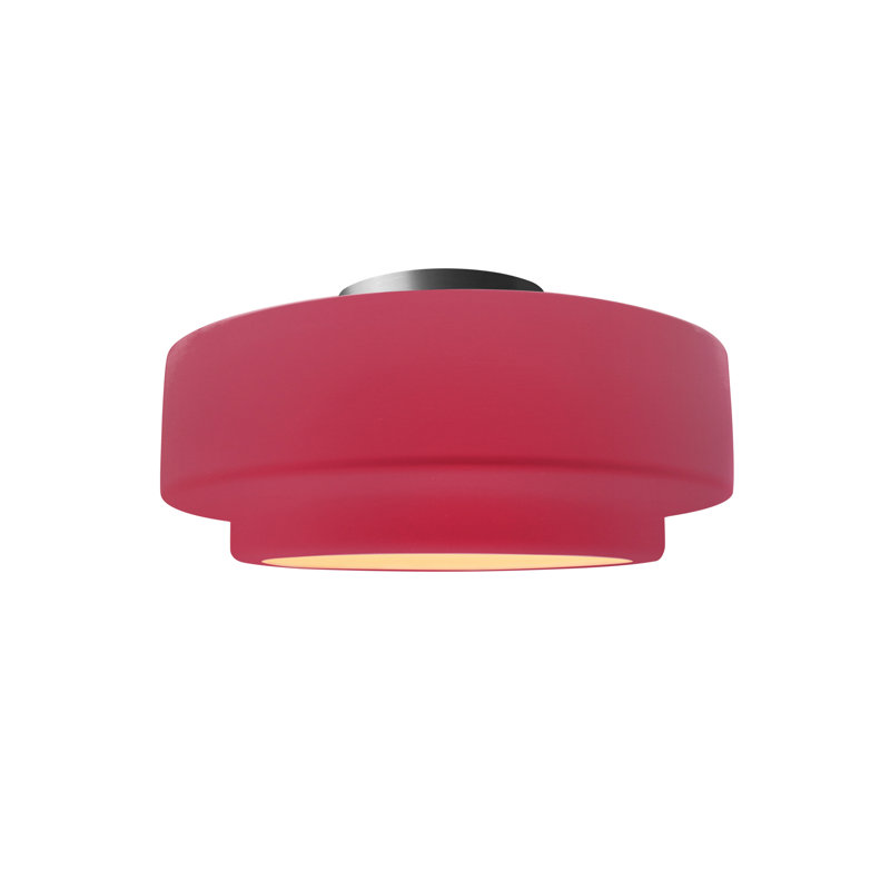 Plafonnier semi-encastré en céramique Dottie, Cerise, Nickel brossé, H 7 po x l 12 po x P 12 po